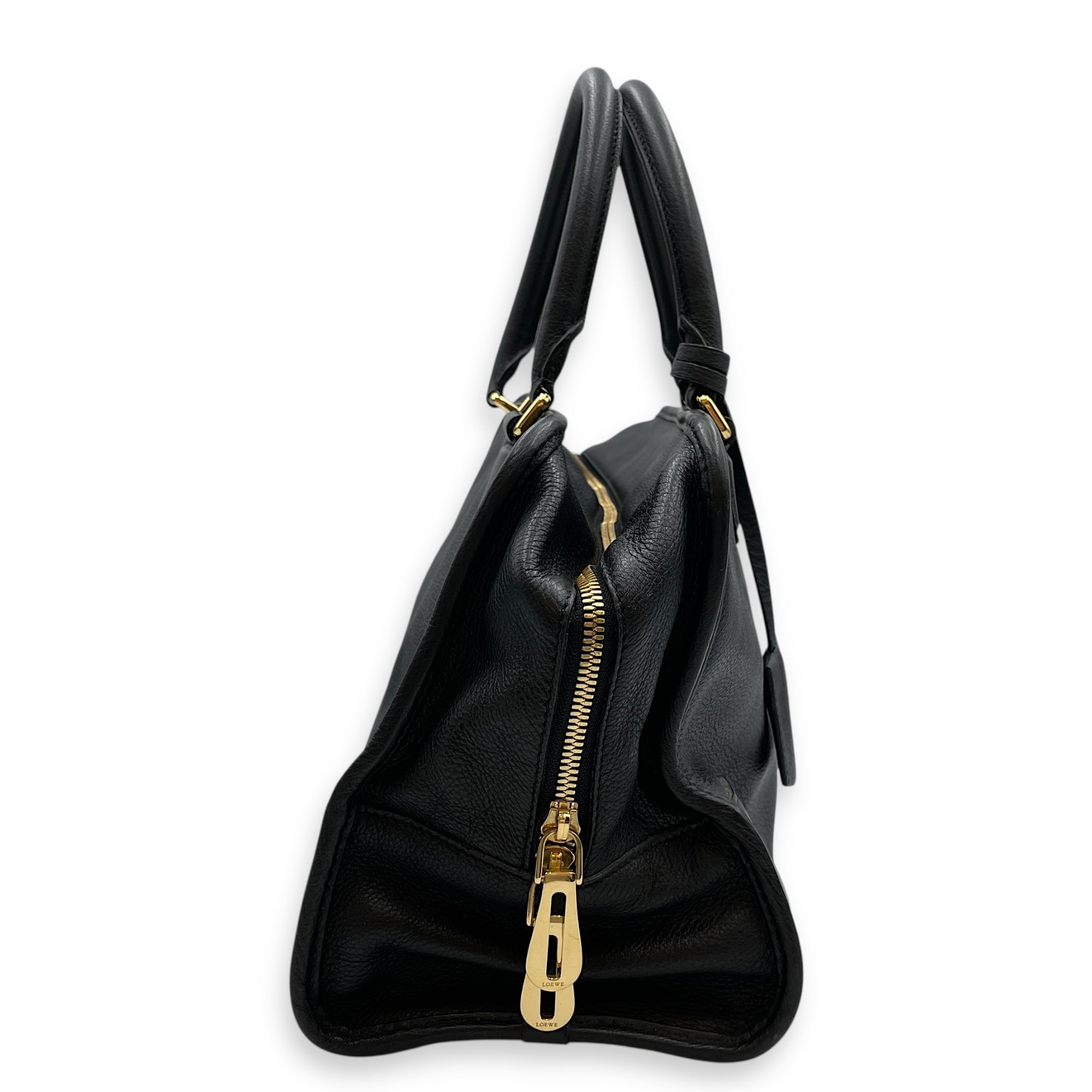 Amazona Black Top Handle Bag in Calfskin, Gold hardware