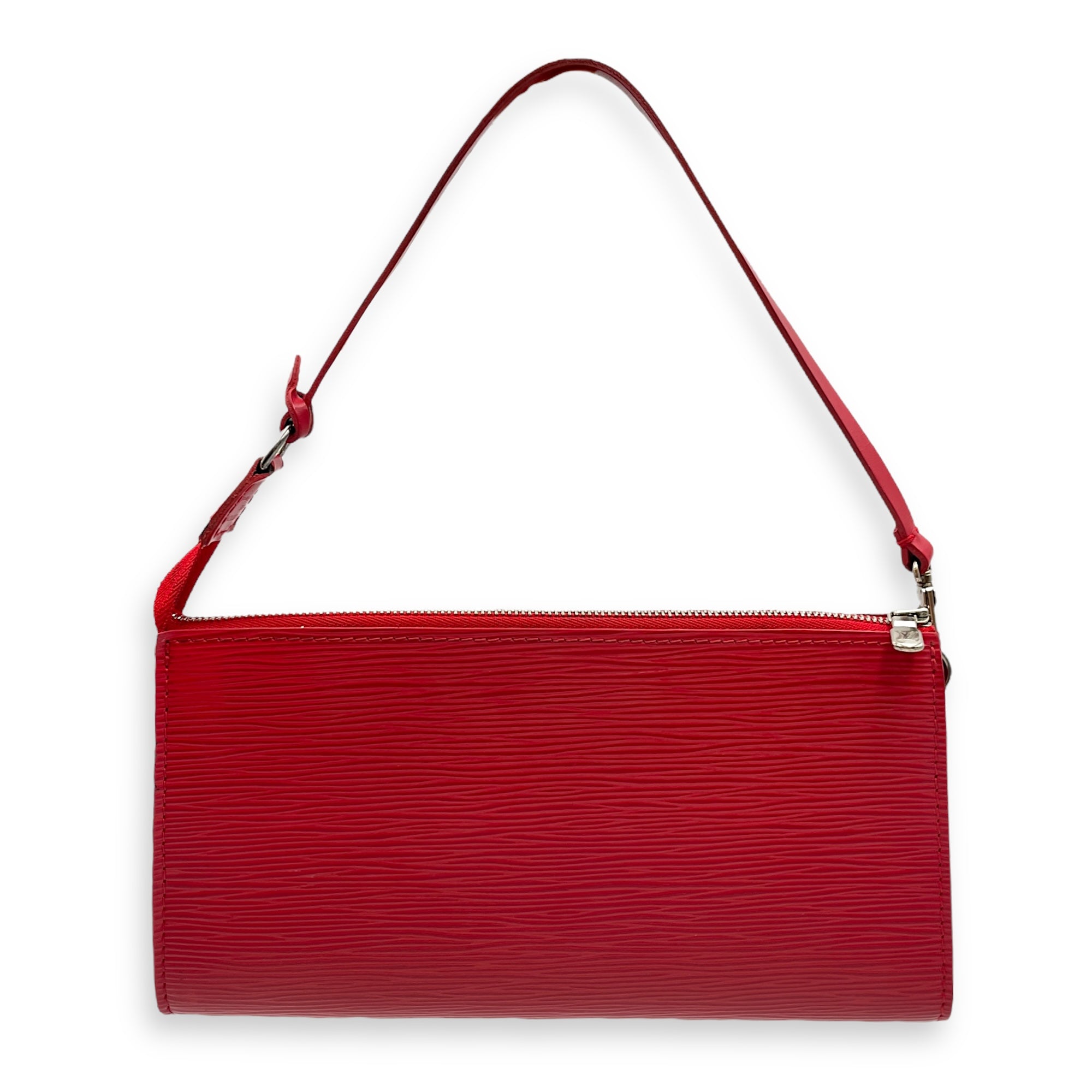 Epi Leather Red Pochette, Silver hardware