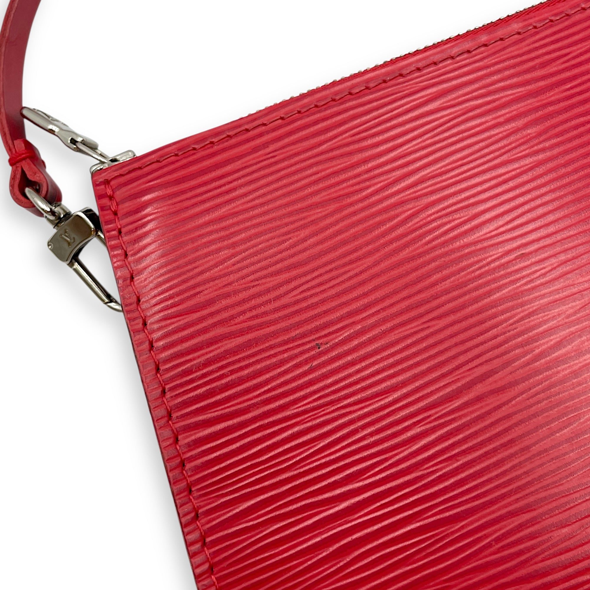 Epi Leather Red Pochette, Silver hardware