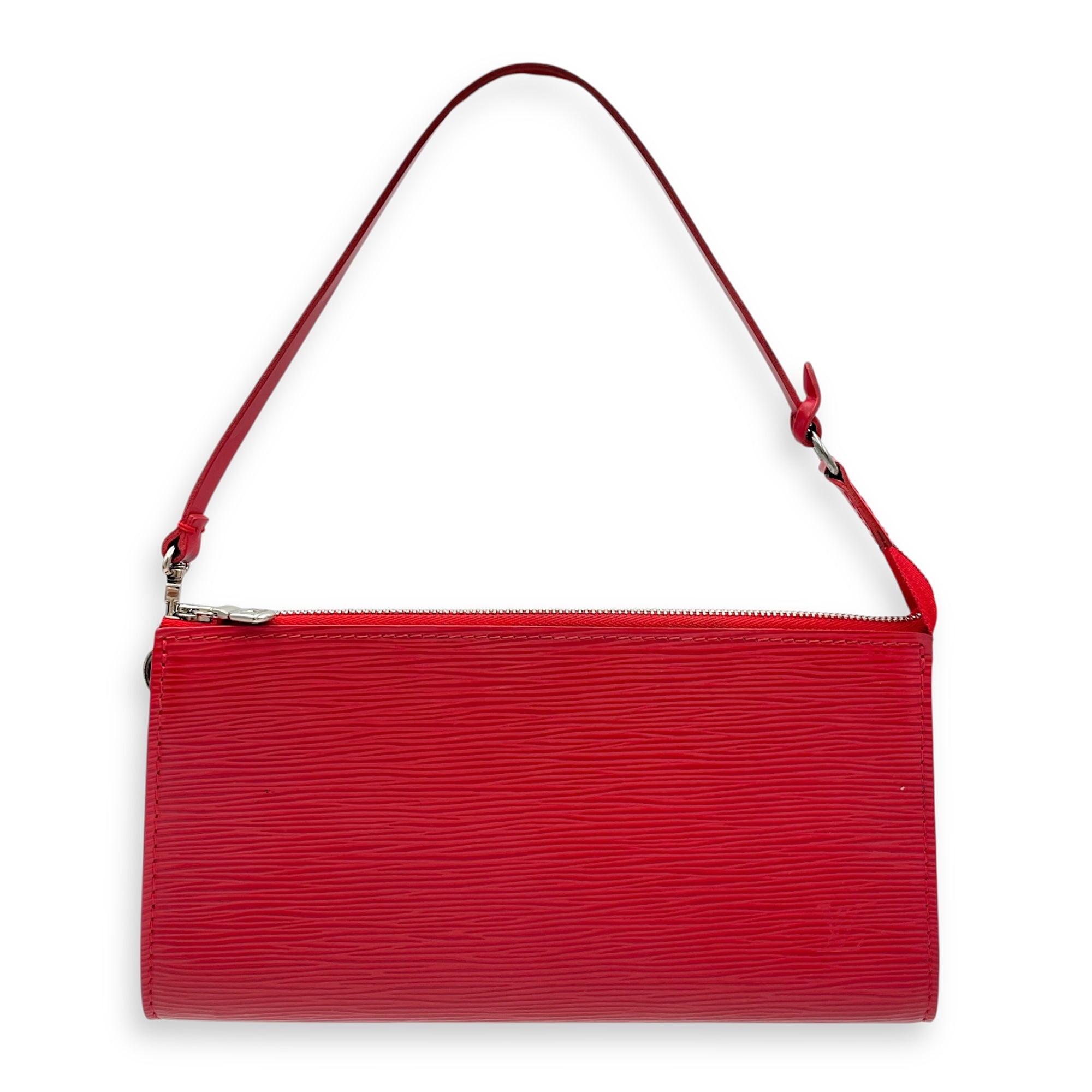 Epi Leather Red Pochette, Silver hardware