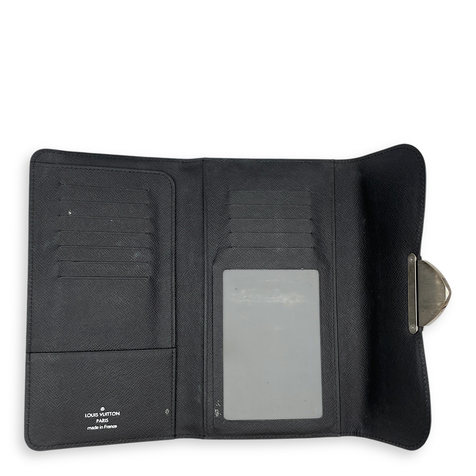 Eugenie Black Long Wallet in Epi Leather, Silver hardware