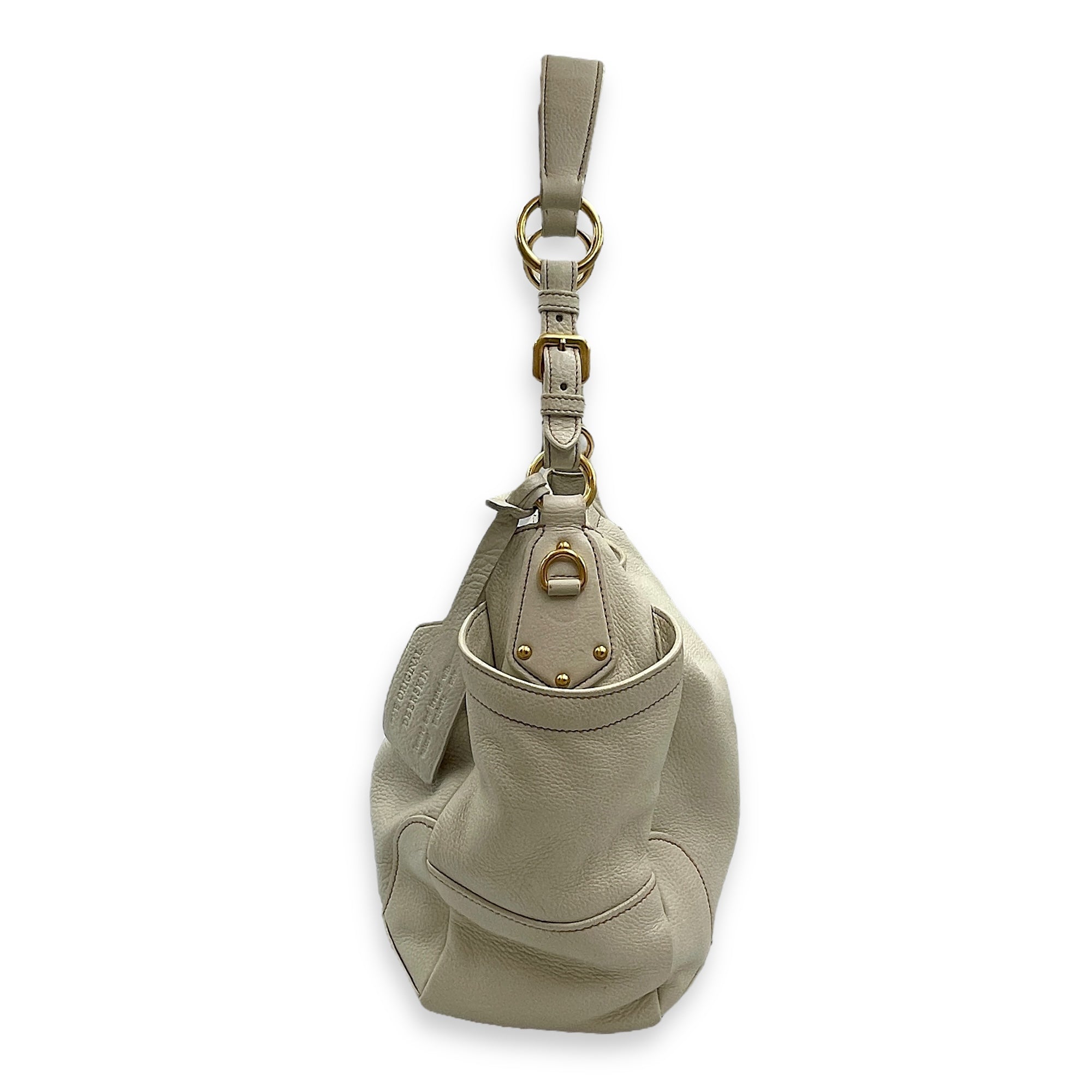 Vitello Daino White Hobo Bag in Calfskin, Gold hardware