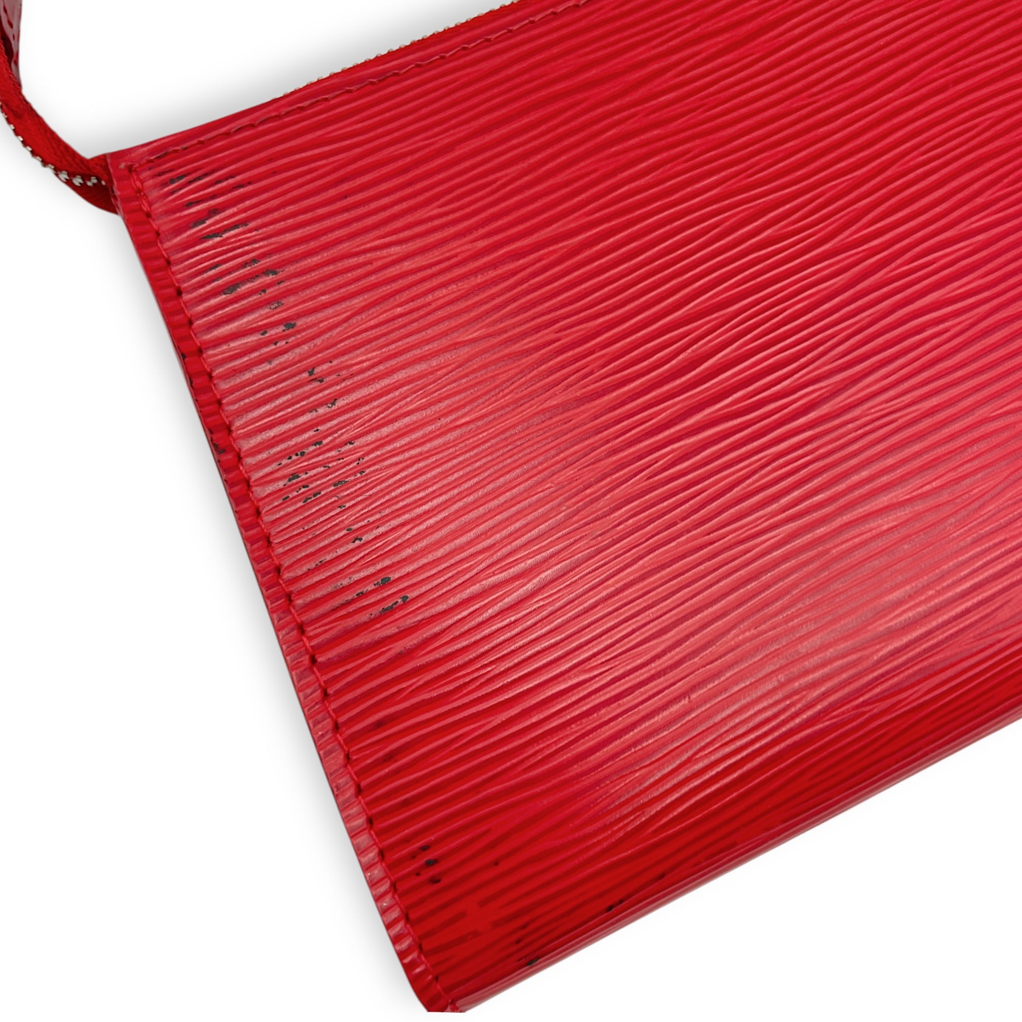 Epi Leather Red Pochette, Silver hardware
