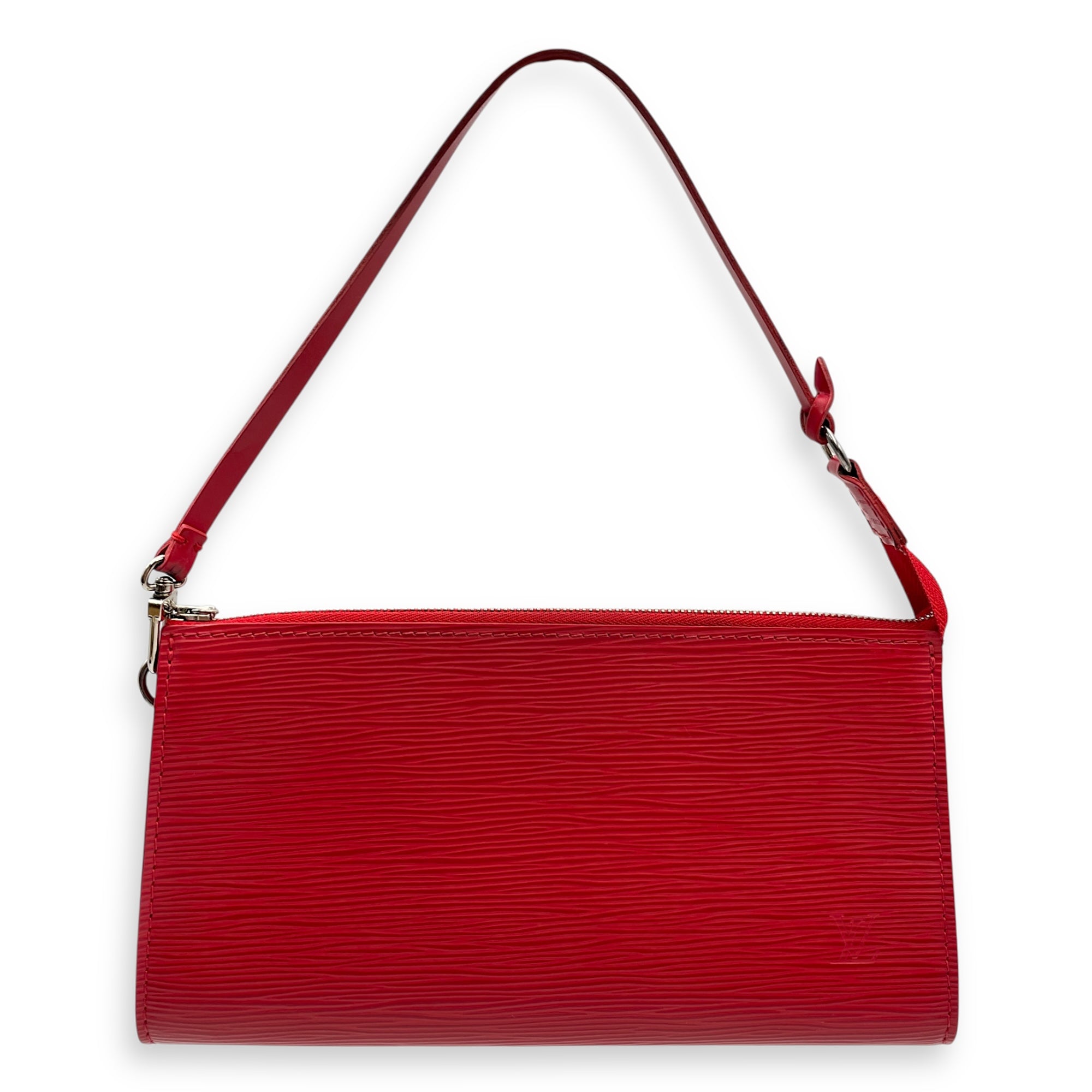 Epi Leather Red Pochette, Silver hardware