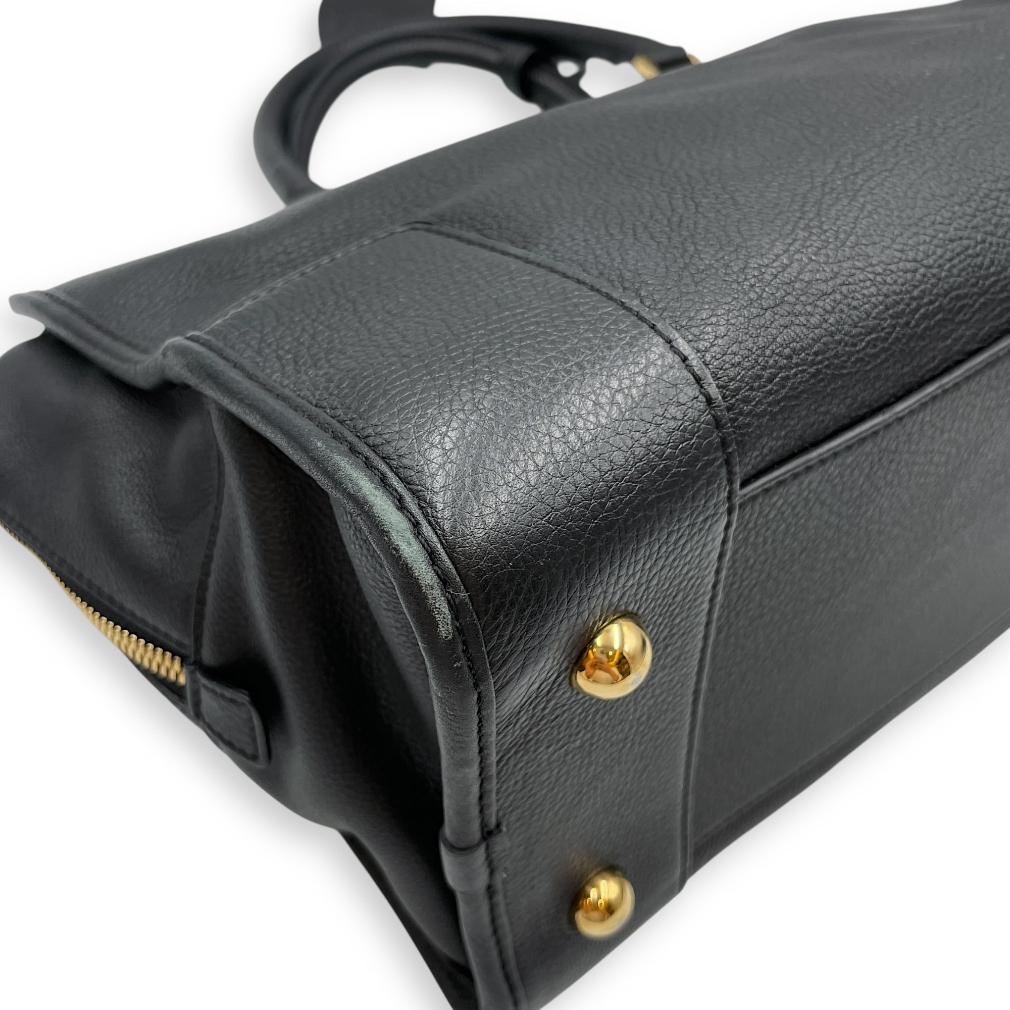 Amazona Black Top Handle Bag in Calfskin, Gold hardware