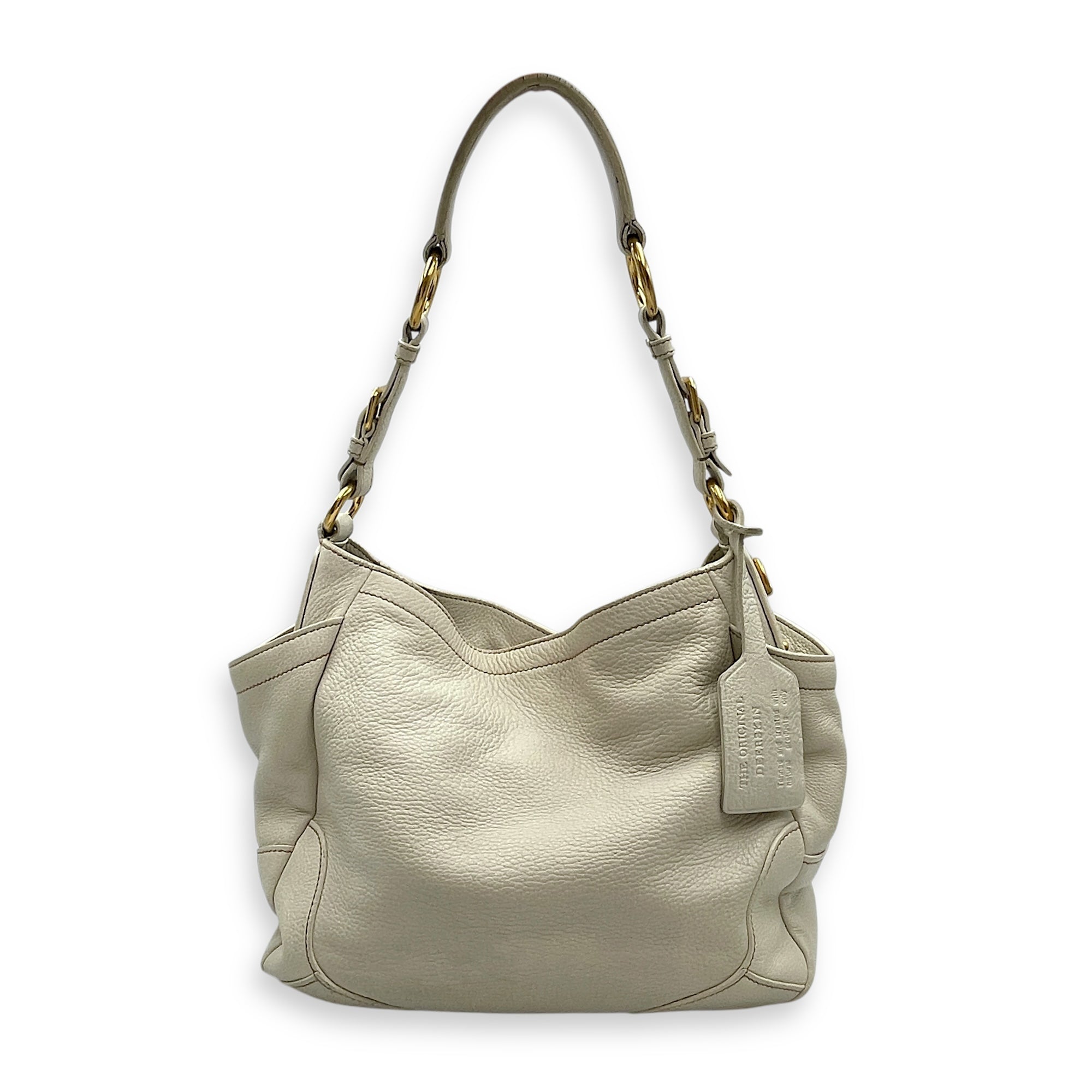 Vitello Daino White Hobo Bag in Calfskin, Gold hardware
