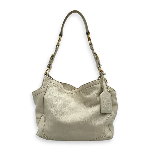 Vitello Daino White Hobo Bag in Calfskin, Gold hardware