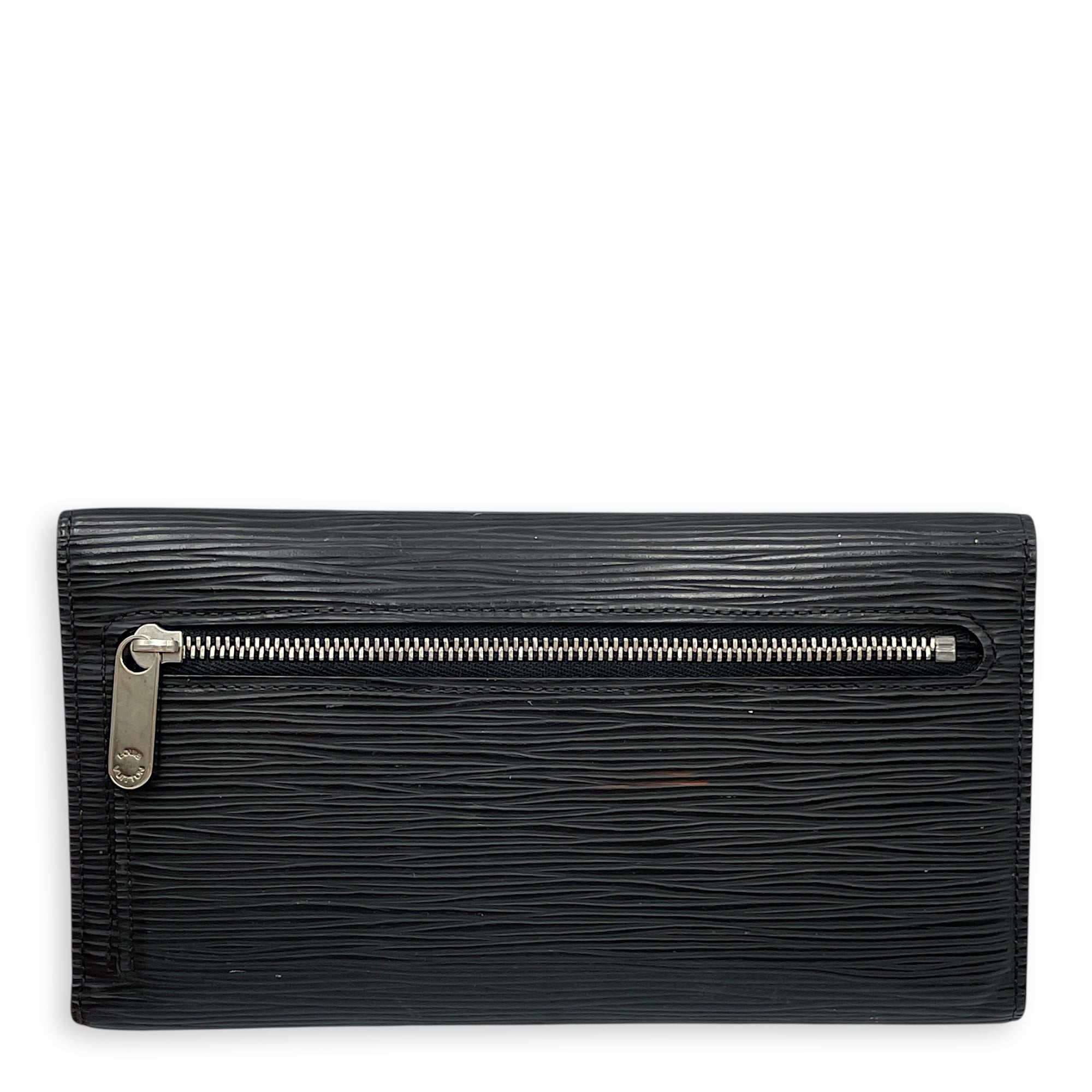Eugenie Black Long Wallet in Epi Leather, Silver hardware