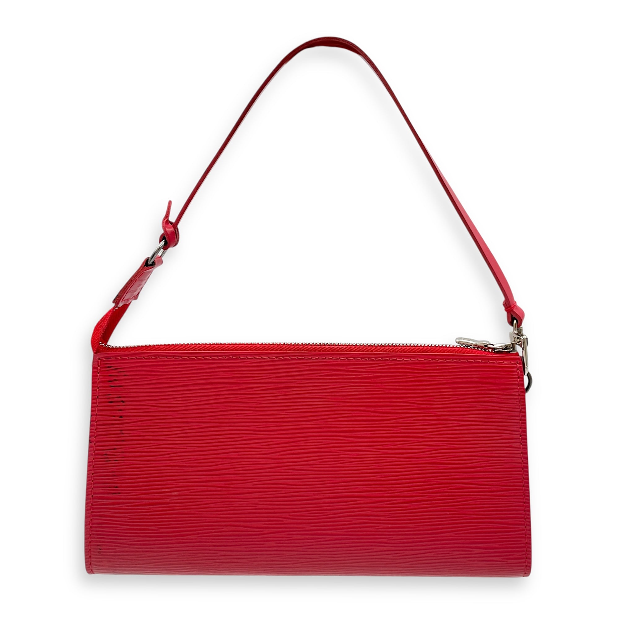 Epi Leather Red Pochette, Silver hardware