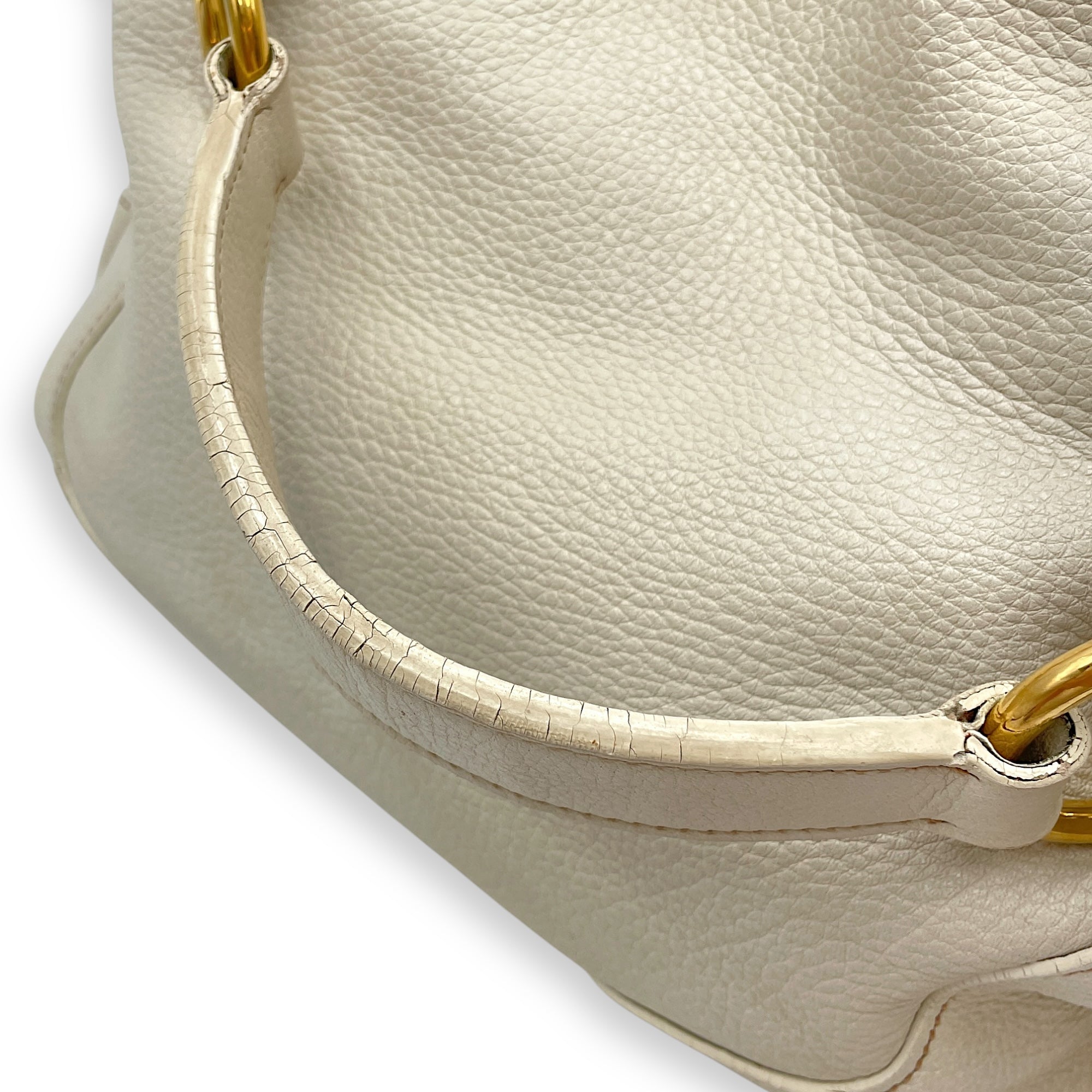 Vitello Daino White Hobo Bag in Calfskin, Gold hardware