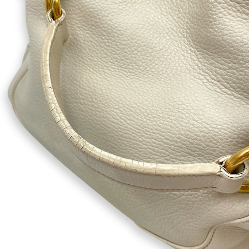 Vitello Daino White Hobo Bag in Calfskin, Gold hardware