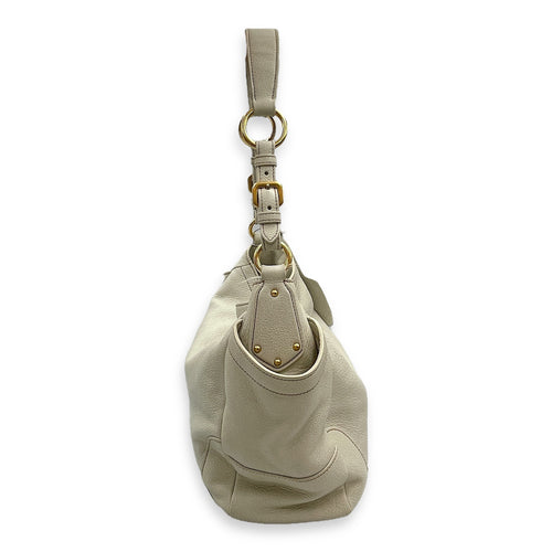 Vitello Daino White Hobo Bag in Calfskin, Gold hardware