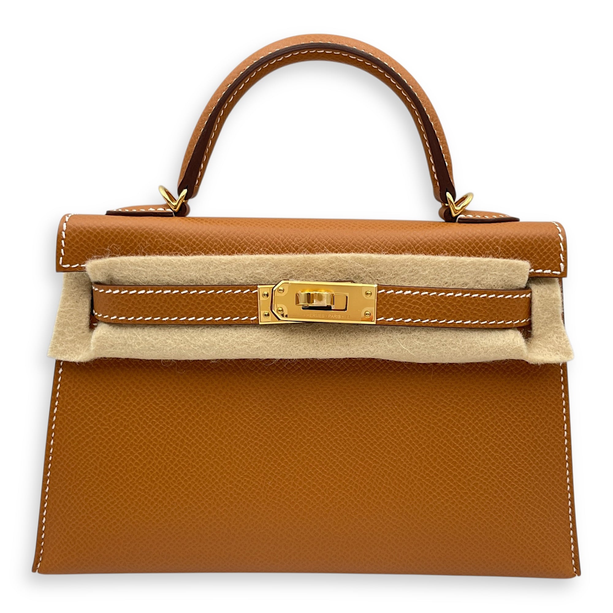 HSS Sellier Kelly 20 Gold/Gris Perle in Epsom, Gold hardware