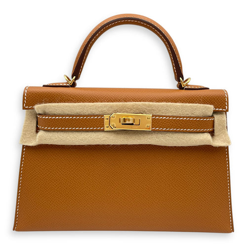 HSS Sellier Kelly 20 Gold/Gris Perle in Epsom, Gold hardware