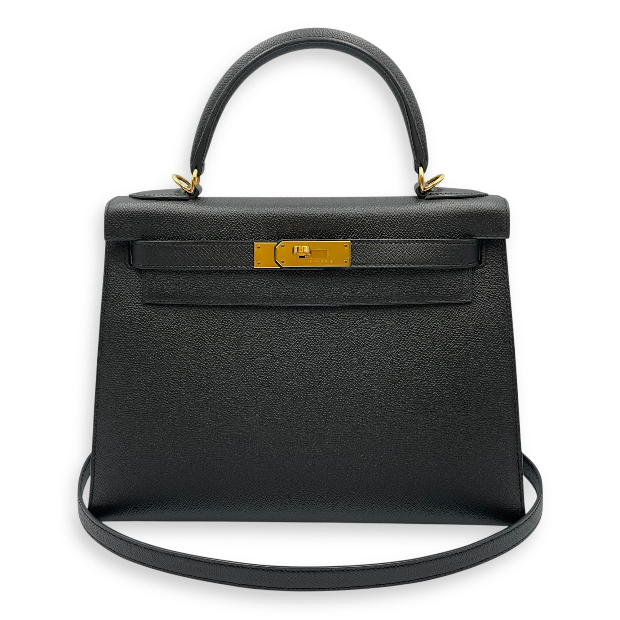 Kelly 28 Black in Epsom, Gold hardware
