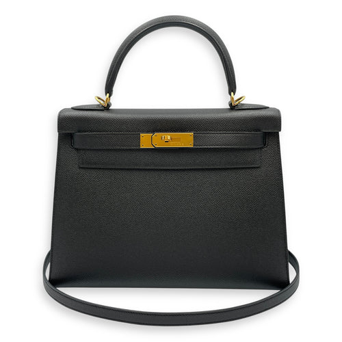 Kelly 28 Black in Epsom, Gold hardware