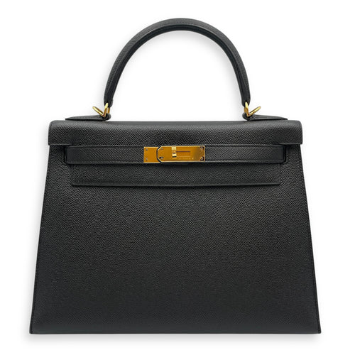 Kelly 28 Black in Epsom, Gold hardware