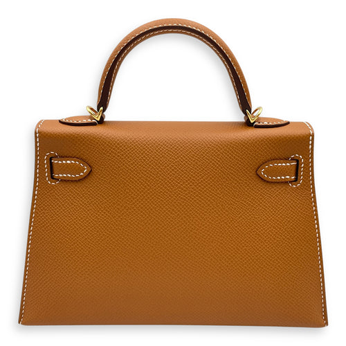 HSS Sellier Kelly 20 Gold/Gris Perle in Epsom, Gold hardware