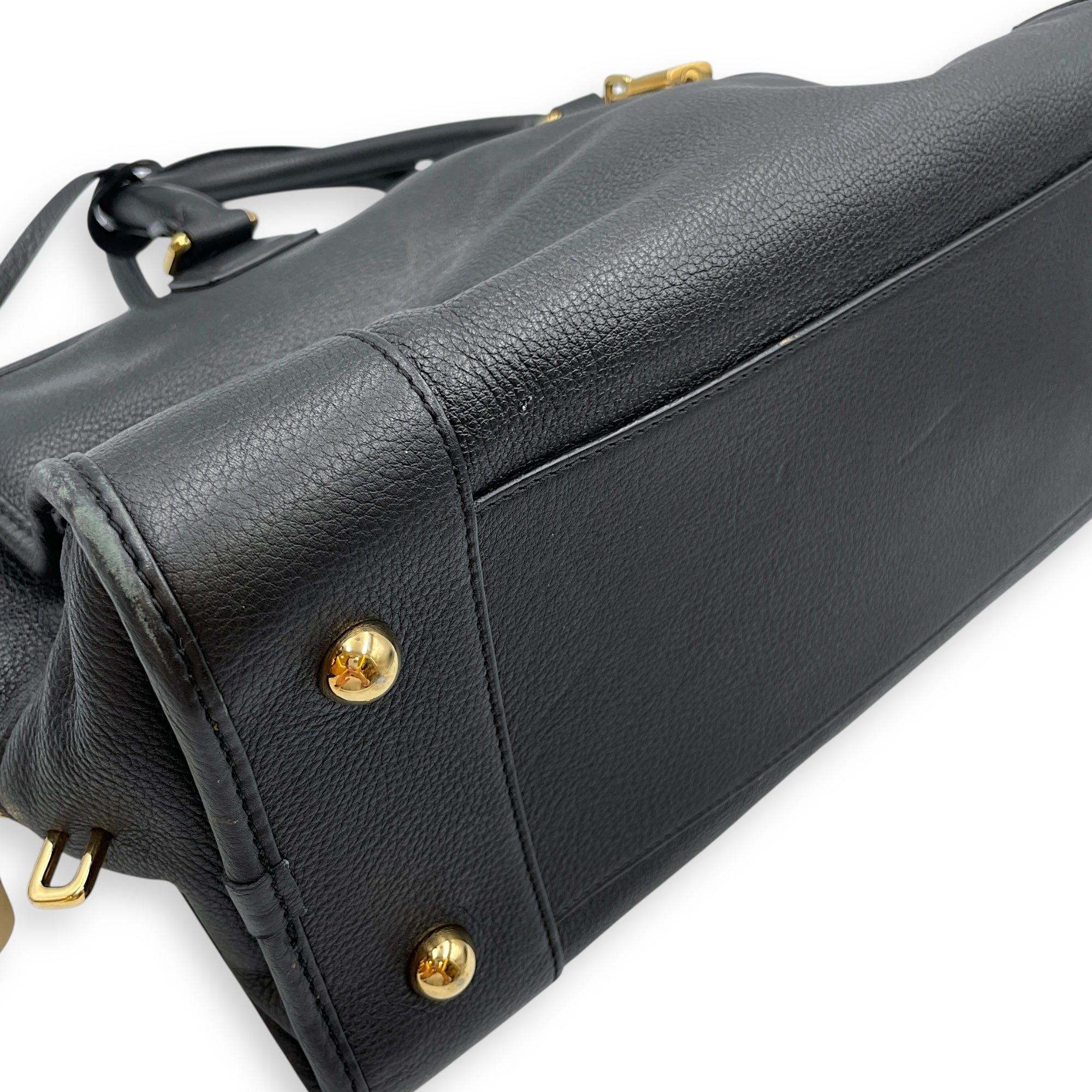 Amazona Black Top Handle Bag in Calfskin, Gold hardware