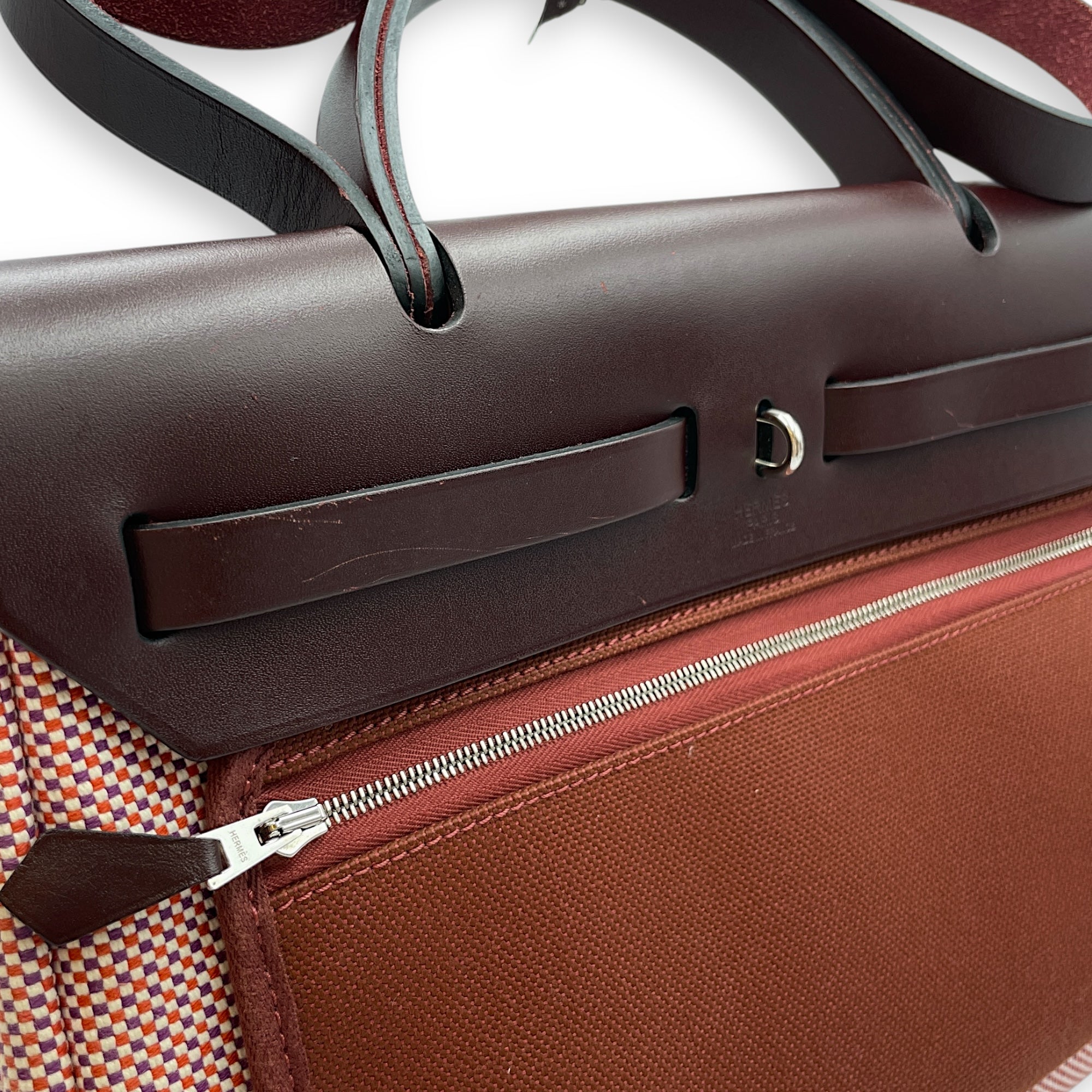 Herbag 31 Rouge Sellier/Ecru-Brique-Anemone in Vache hunter/toile, Palladium hardware