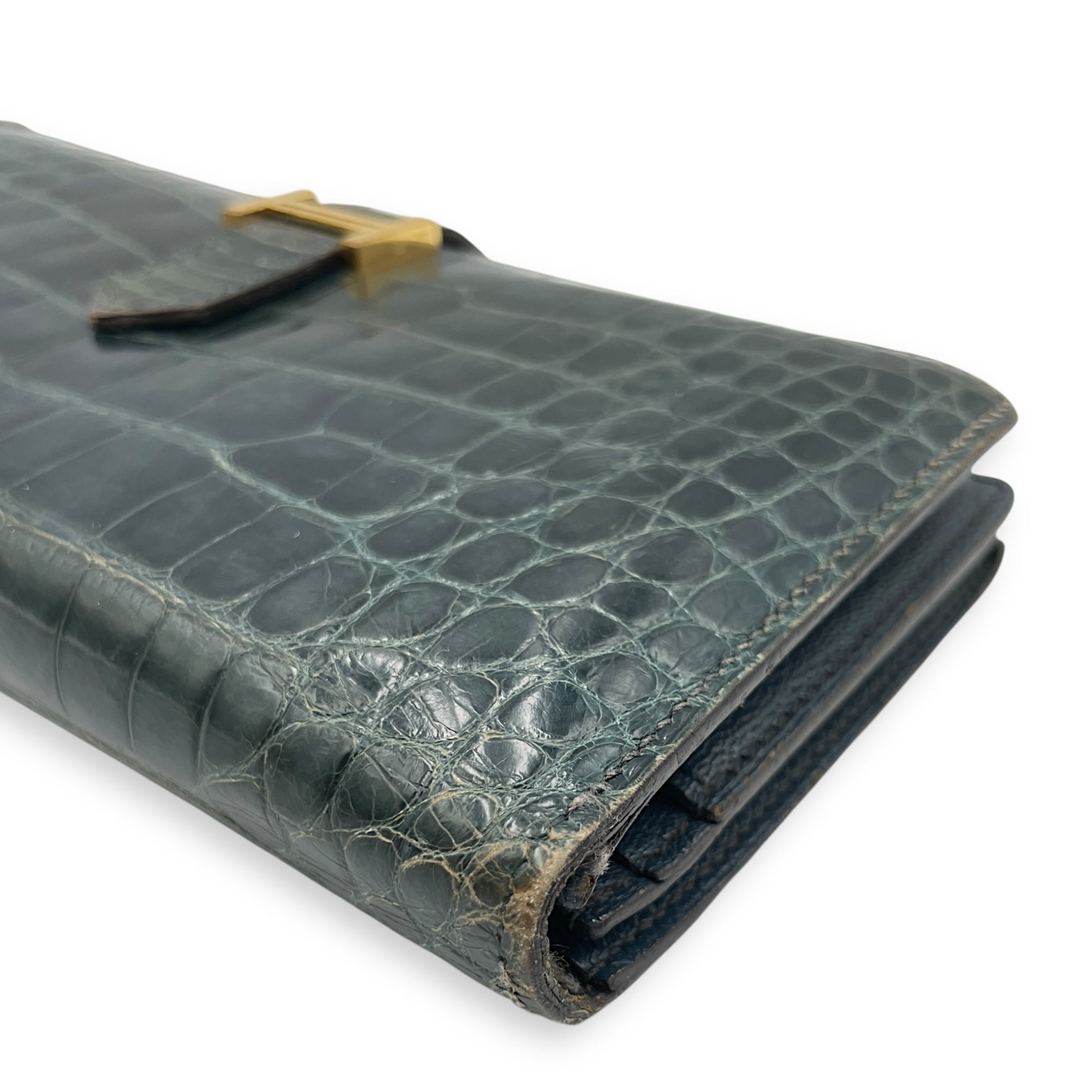 Bearn Bi Fold Colvert Long Wallet in Shiny Alligator, Palladium hardware