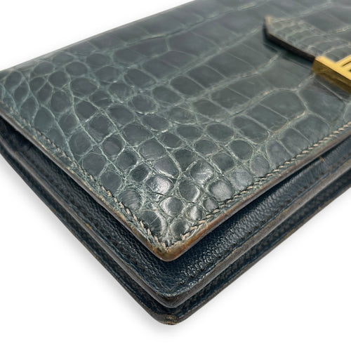 Bearn Bi Fold  Colvert Long Wallet in Shiny Alligator Palladium hardware