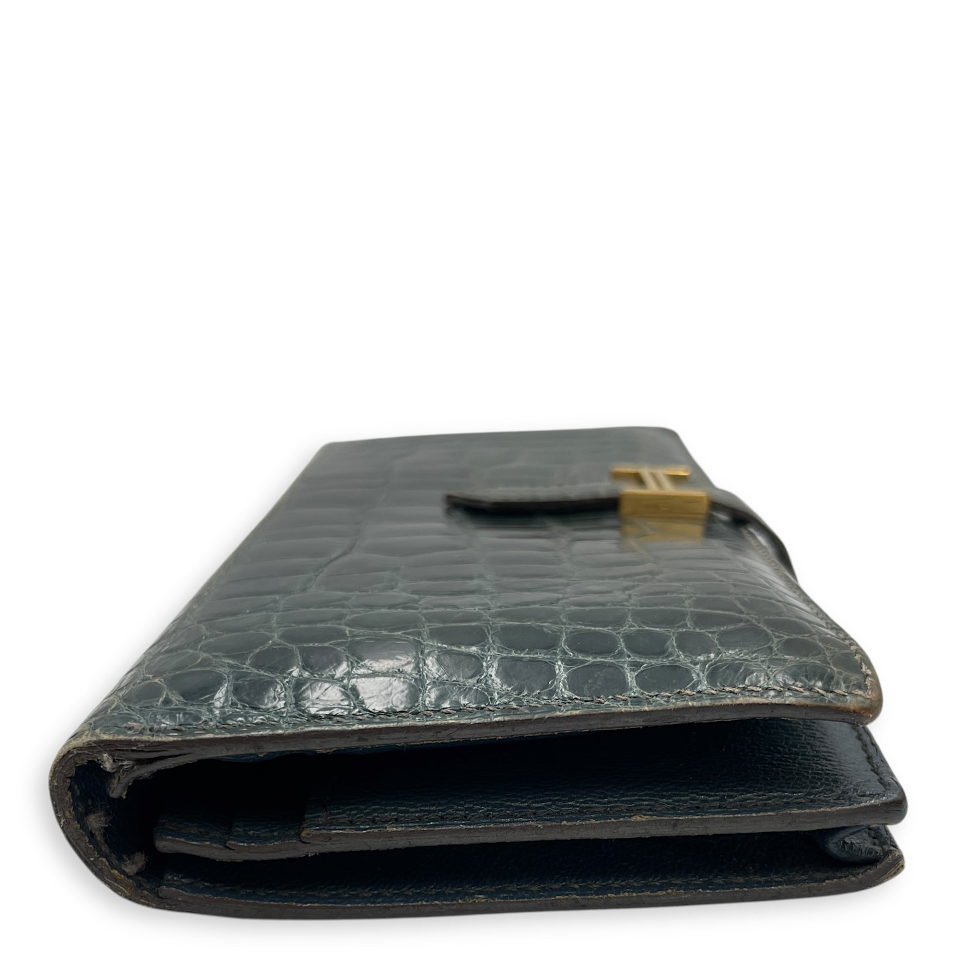Bearn Bi Fold Colvert Long Wallet in Shiny Alligator, Palladium hardware