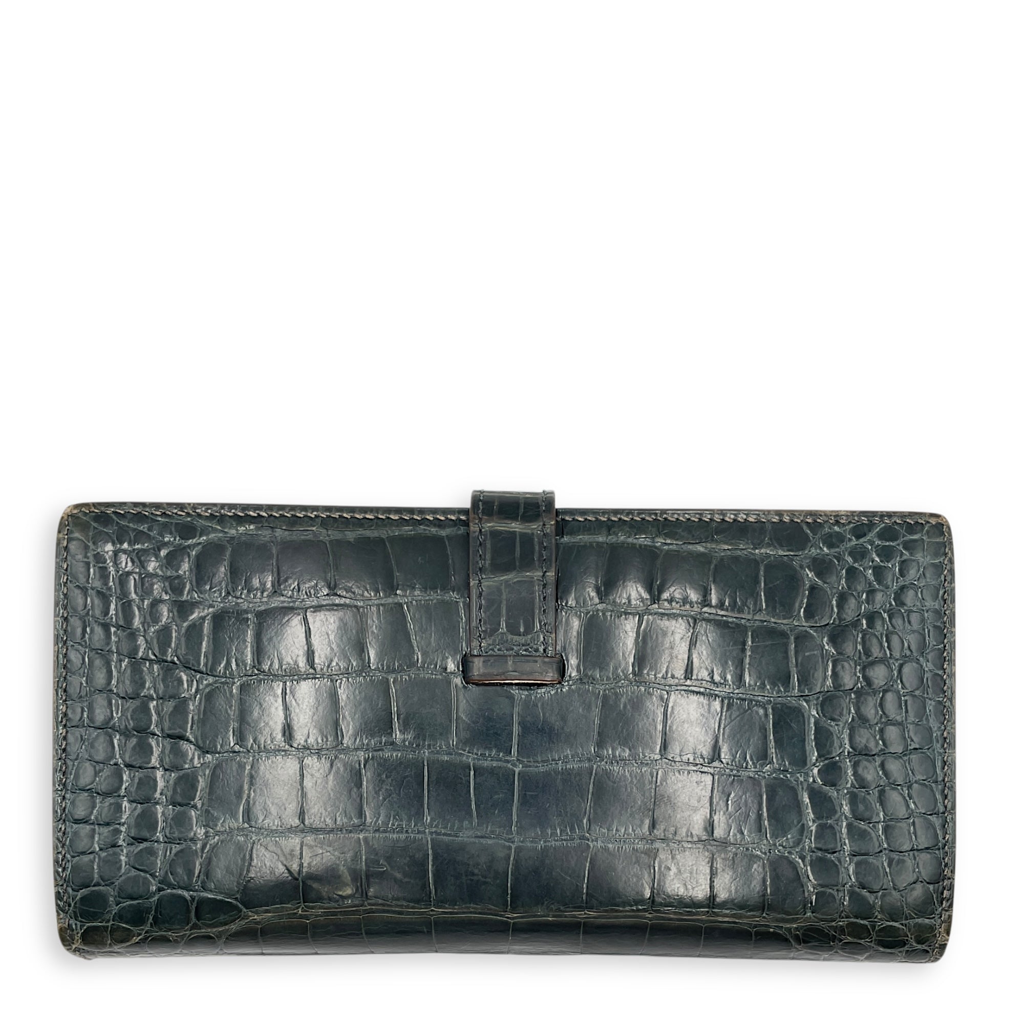 Bearn Bi Fold  Colvert Long Wallet in Shiny Alligator Palladium hardware