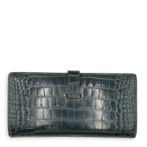 Bearn Bi Fold  Colvert Long Wallet in Shiny Alligator Palladium hardware