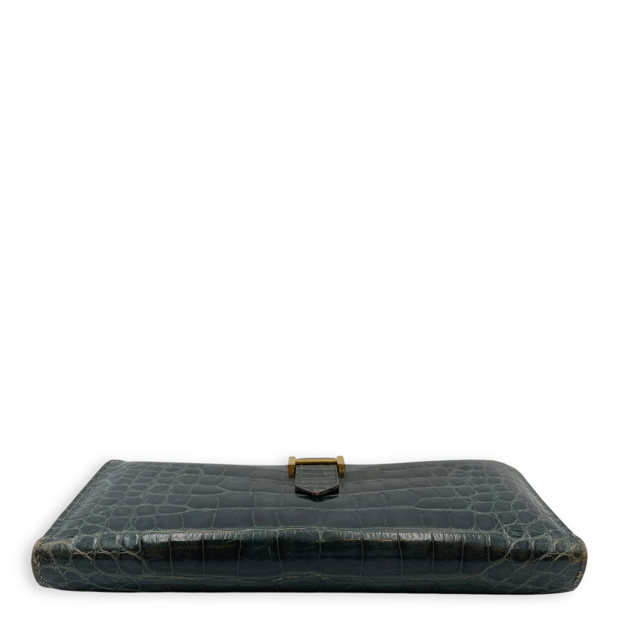 Bearn Bi Fold Colvert Long Wallet in Shiny Alligator, Palladium hardware
