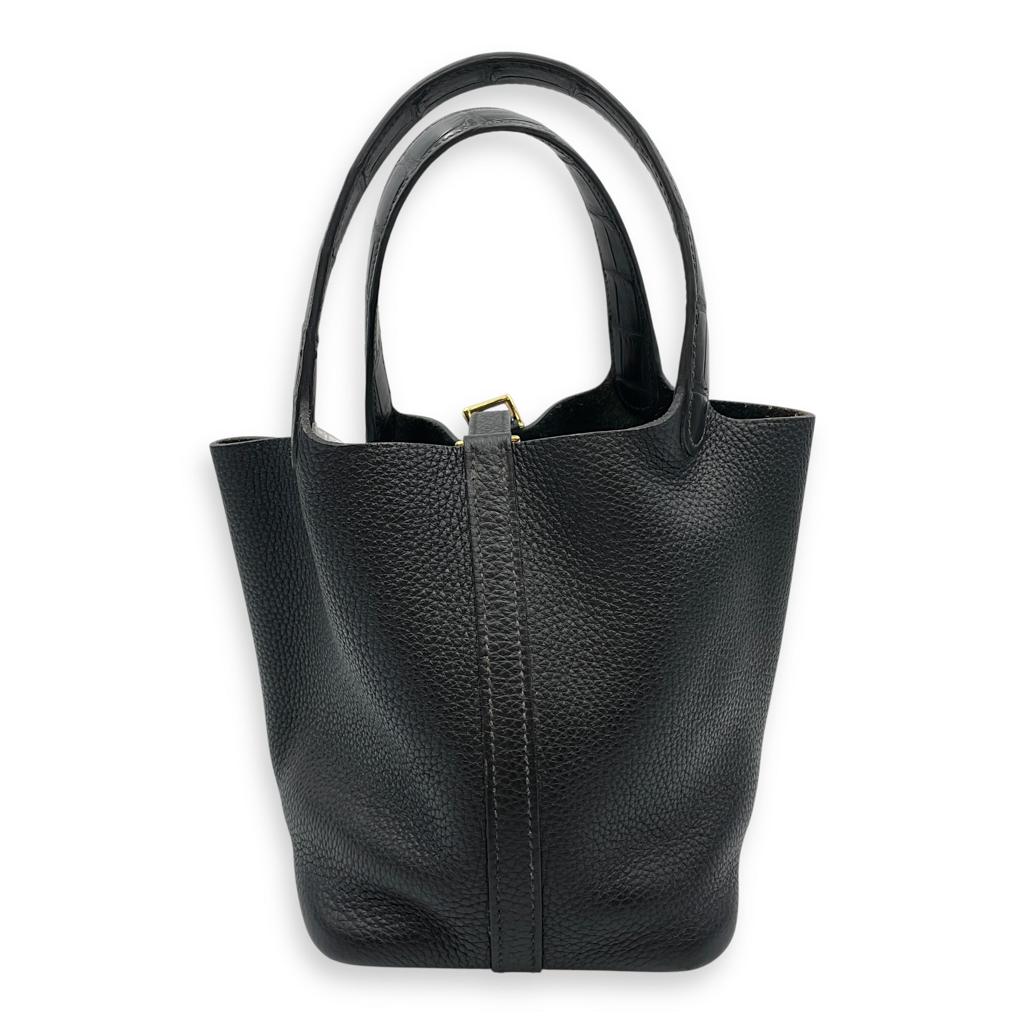 Picotin Touch 18 Black in Clemence/Matte Alligator, Gold hardware