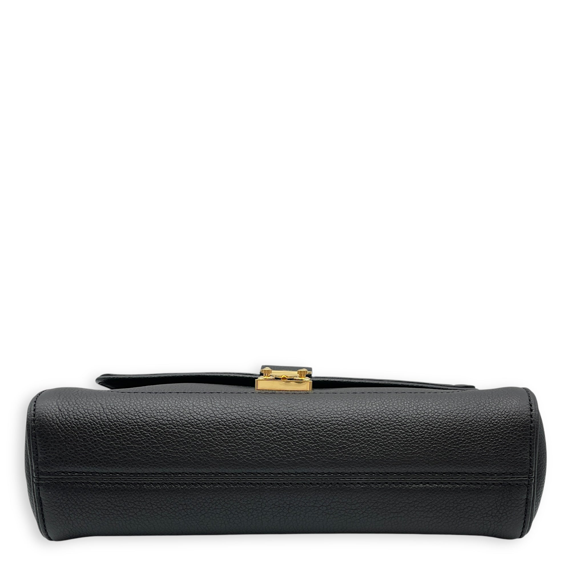 Saint Germain Black Shoulder Bag in Empriente Leather, Gold hardware