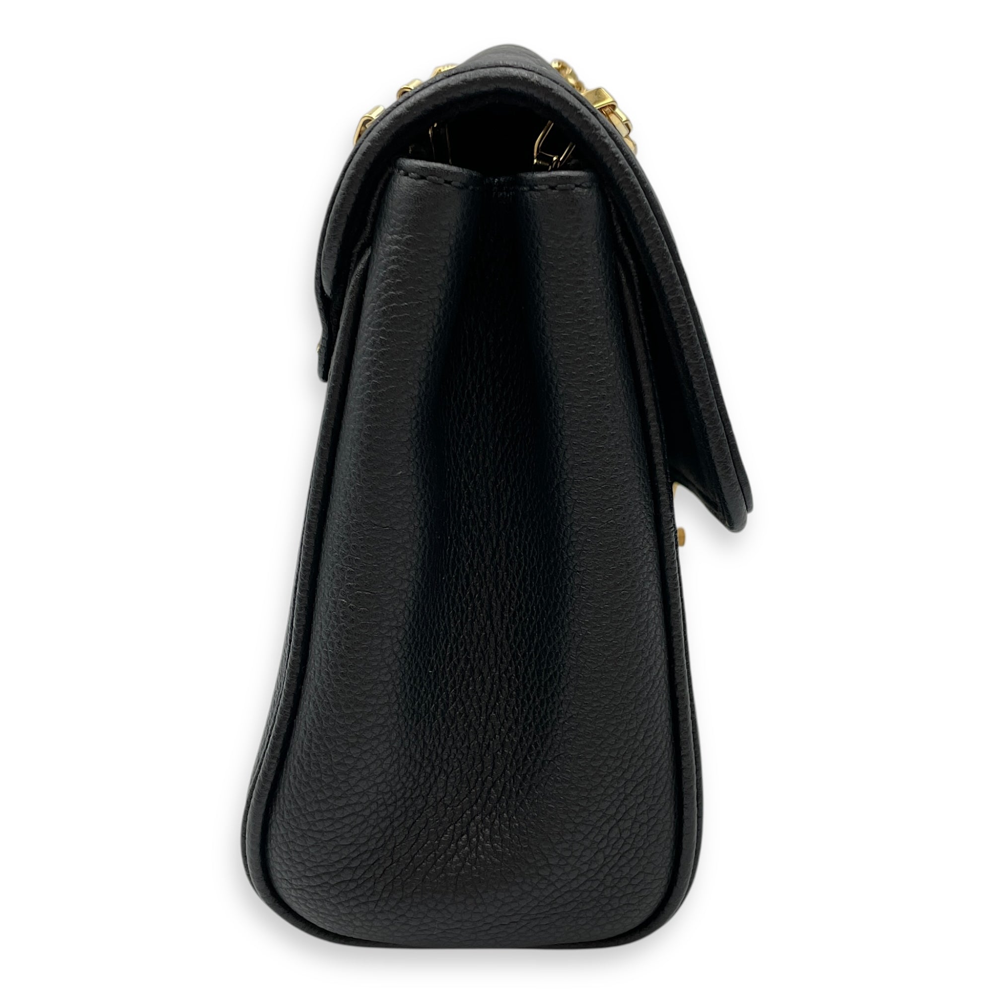 Saint Germain Black Shoulder Bag in Empriente Leather, Gold hardware