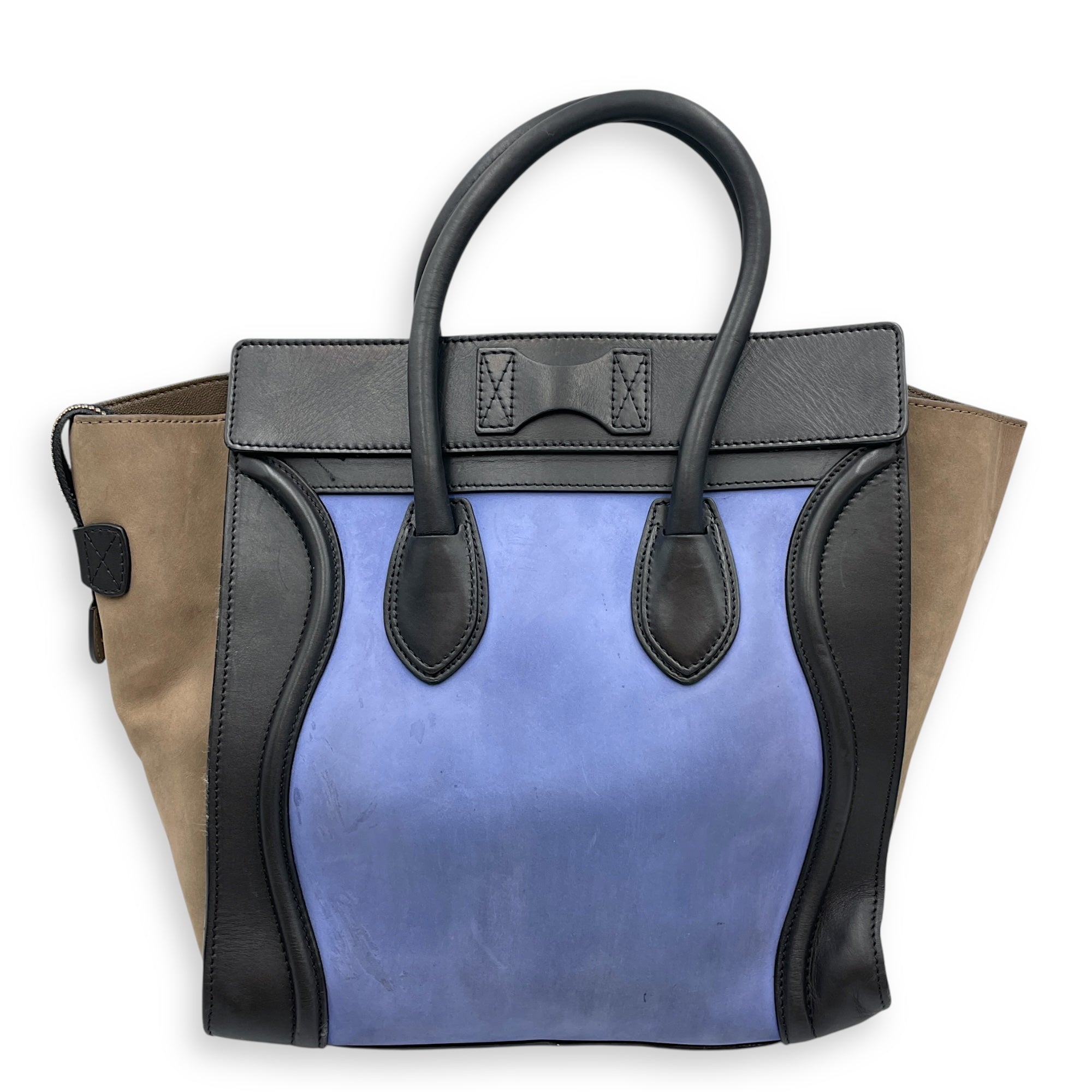 Luggage Mini Multi-Color Top Handle Bag in Suede/Calfskin Leather, Silver hardware