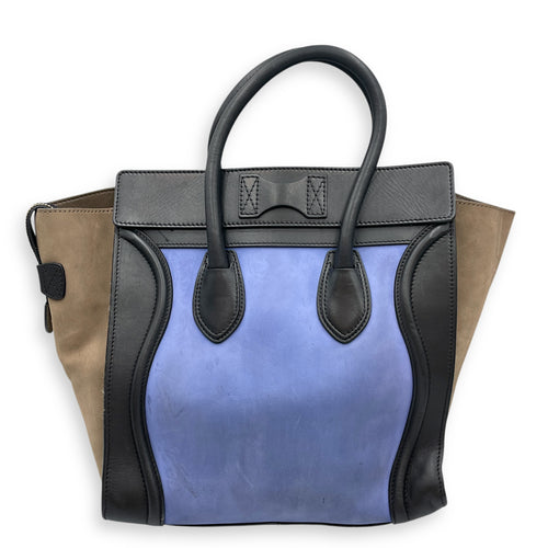 Luggage Mini Multi-Color Top Handle Bag in Suede/Calfskin Leather, Silver hardware