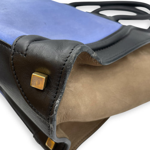 Luggage Mini Multi-Color Top Handle Bag in Suede/Calfskin Leather, Silver hardware