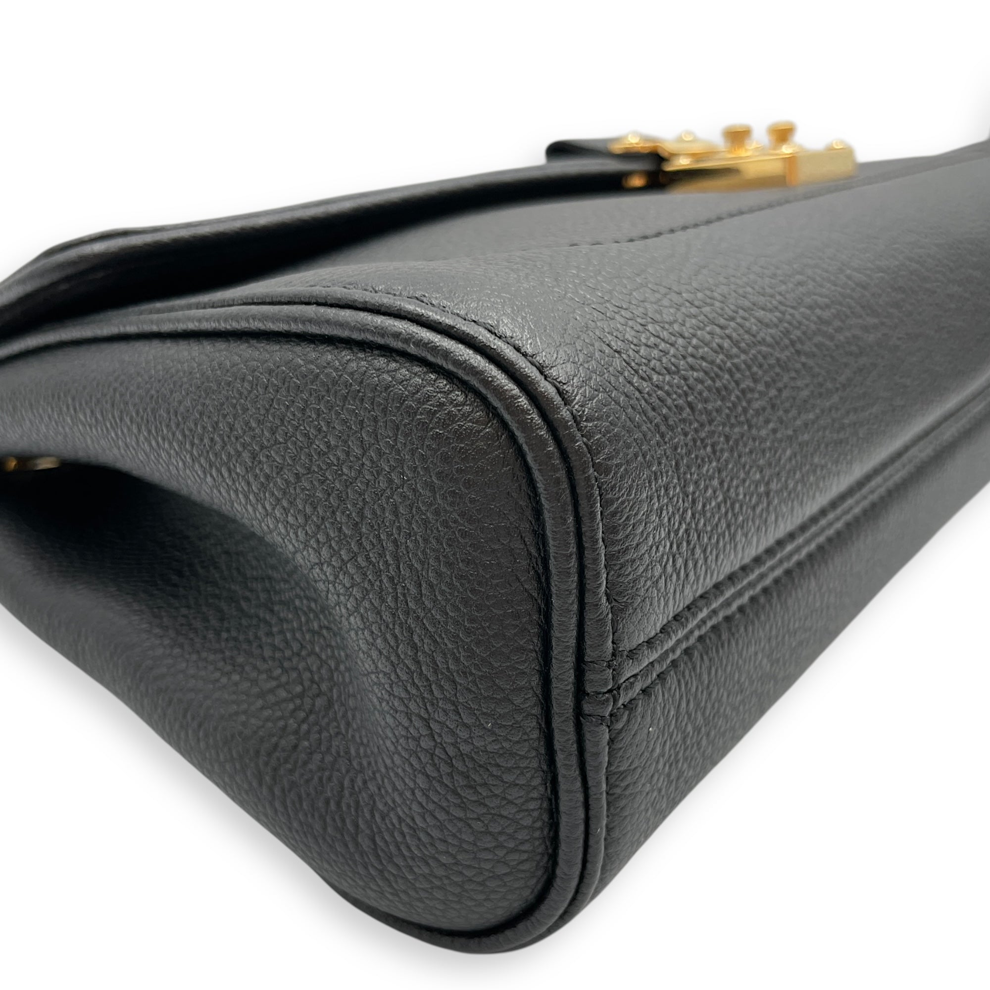 Saint Germain Black Shoulder Bag in Empriente Leather, Gold hardware
