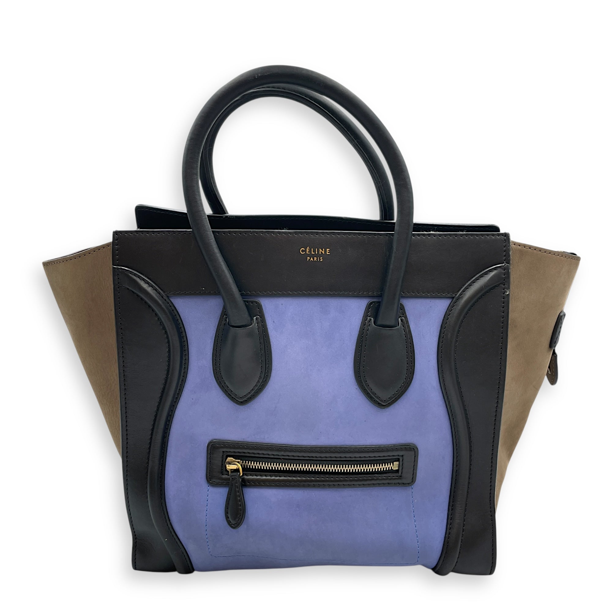 Luggage Mini Multi-Color Top Handle Bag in Suede/Calfskin Leather, Silver hardware
