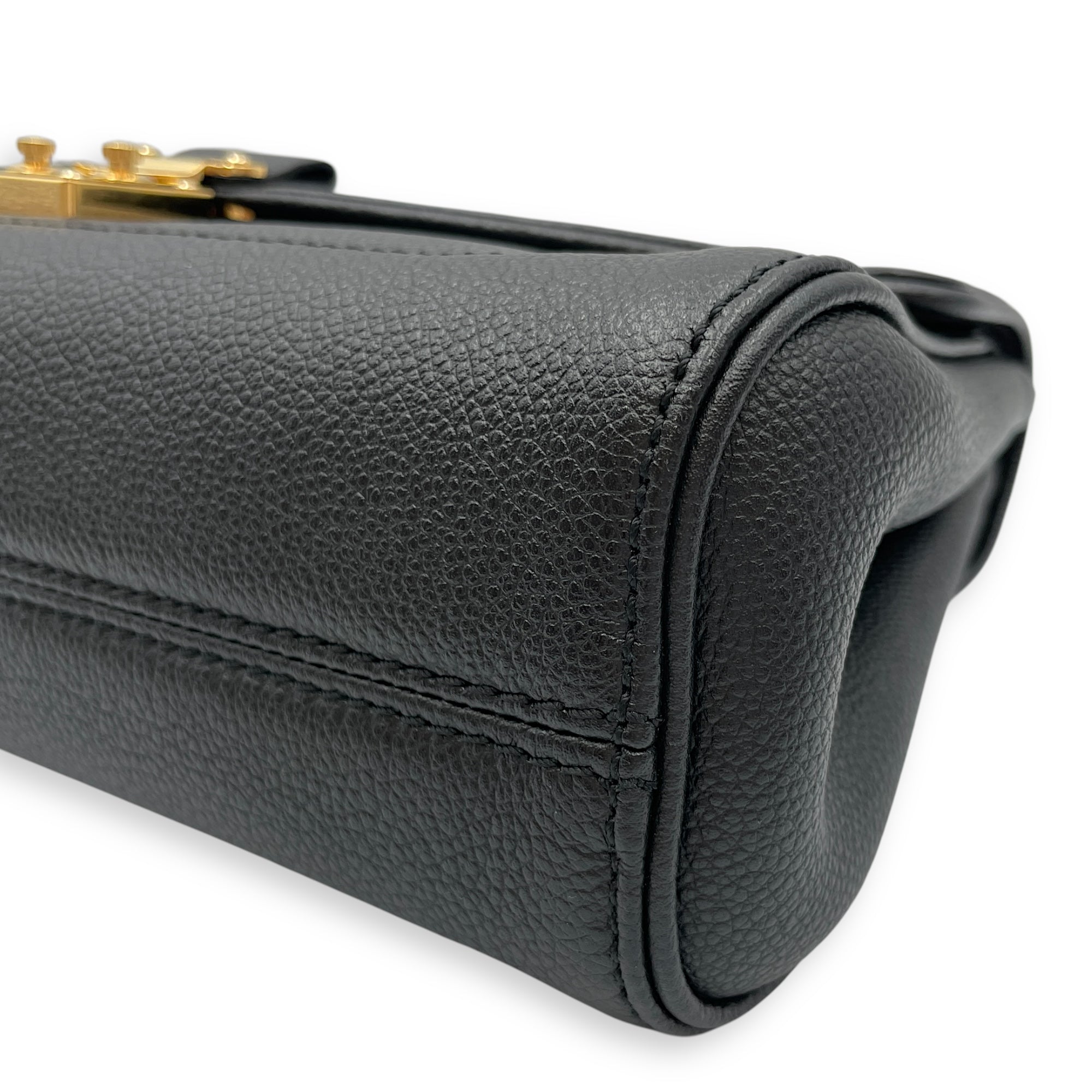 Saint Germain Black Shoulder Bag in Empriente Leather, Gold hardware