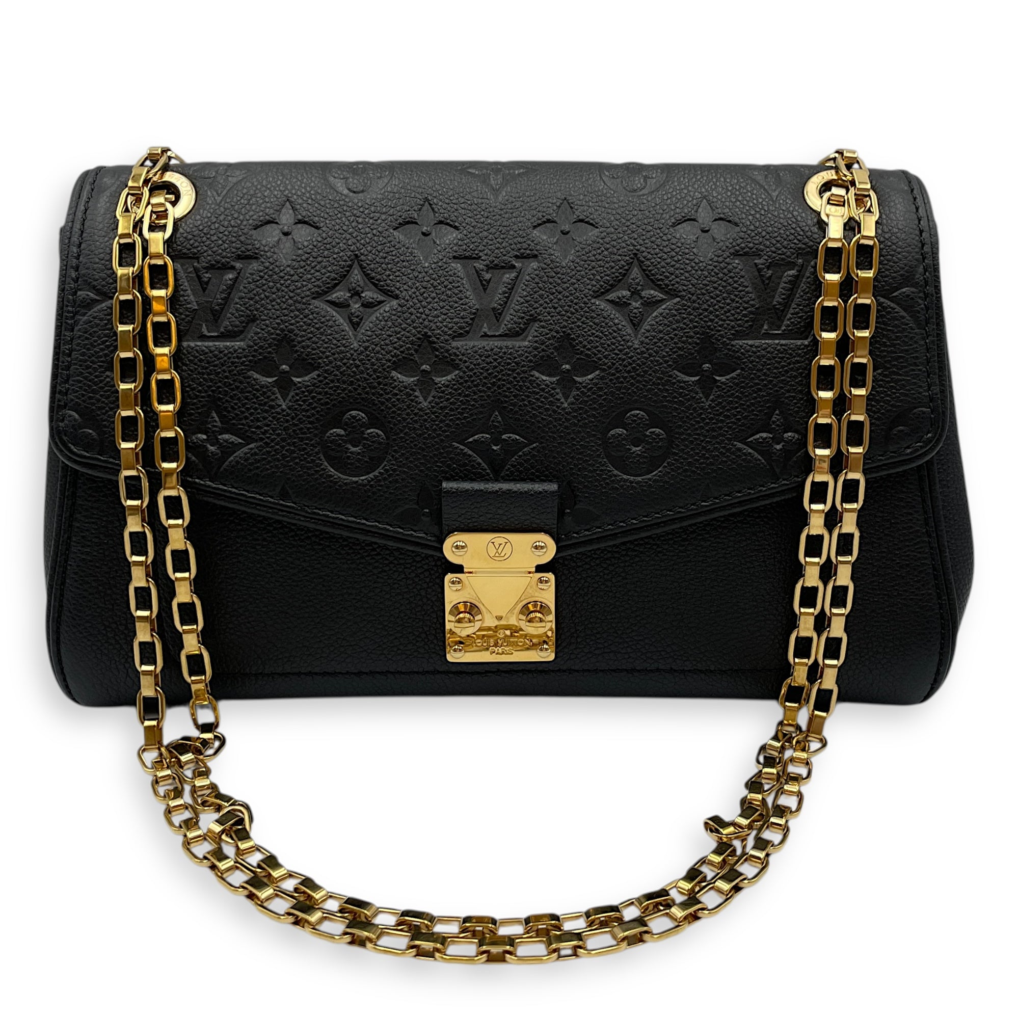 Saint Germain Black Shoulder Bag in Empriente Leather, Gold hardware