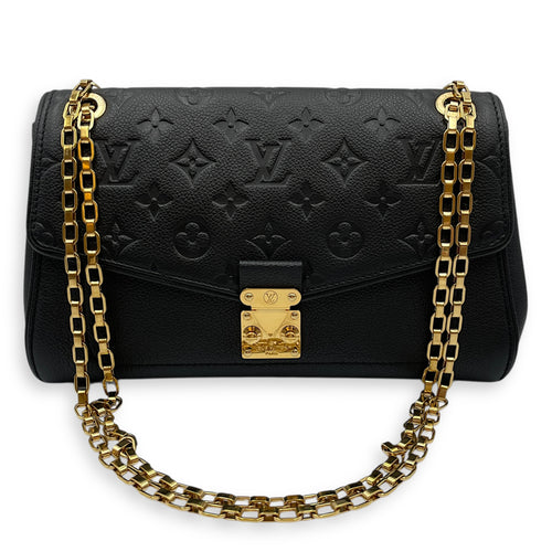 Saint Germain Black Shoulder Bag in Empriente Leather, Gold hardware
