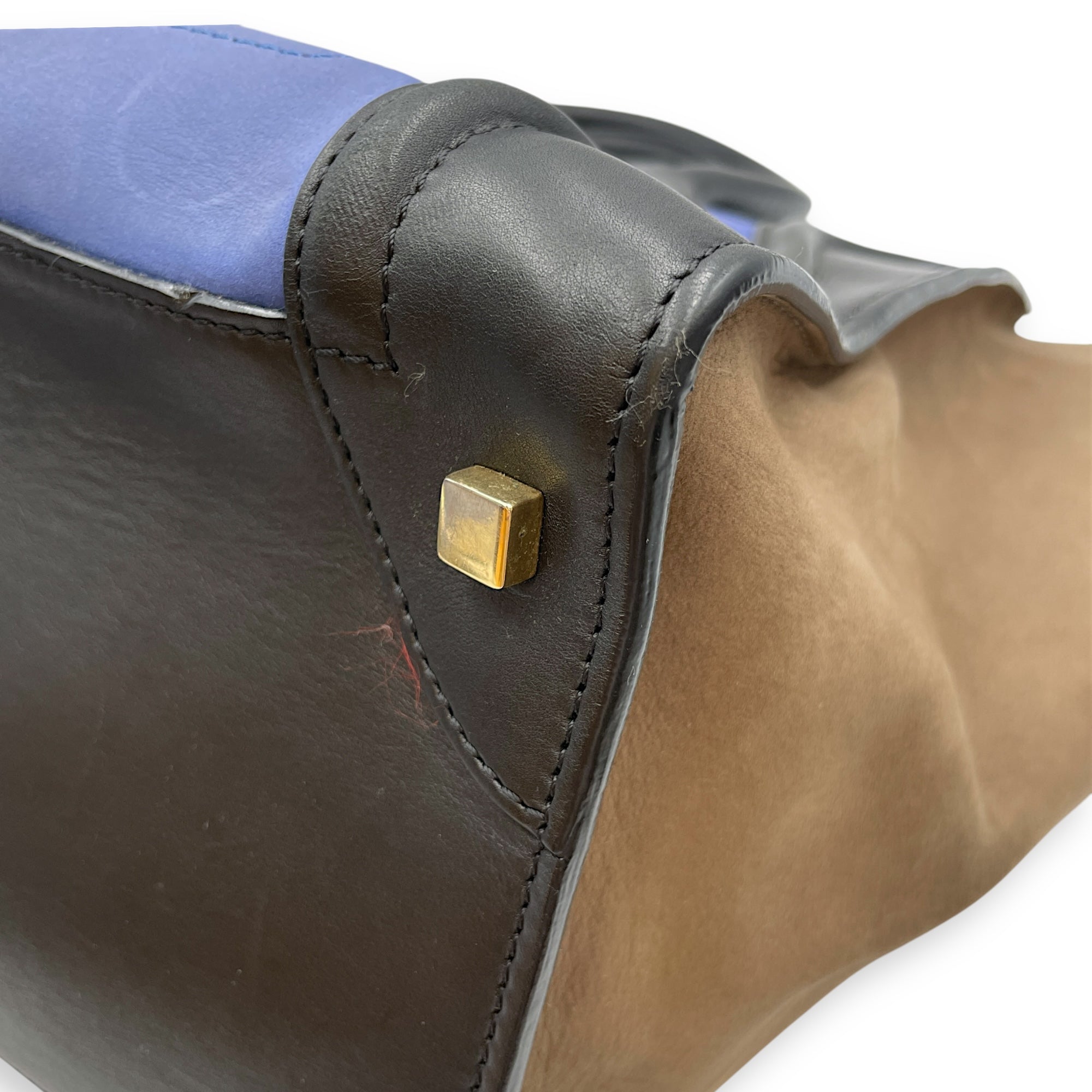 Luggage Mini Multi-Color Top Handle Bag in Suede/Calfskin Leather, Silver hardware