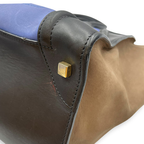 Luggage Mini Multi-Color Top Handle Bag in Suede/Calfskin Leather, Silver hardware