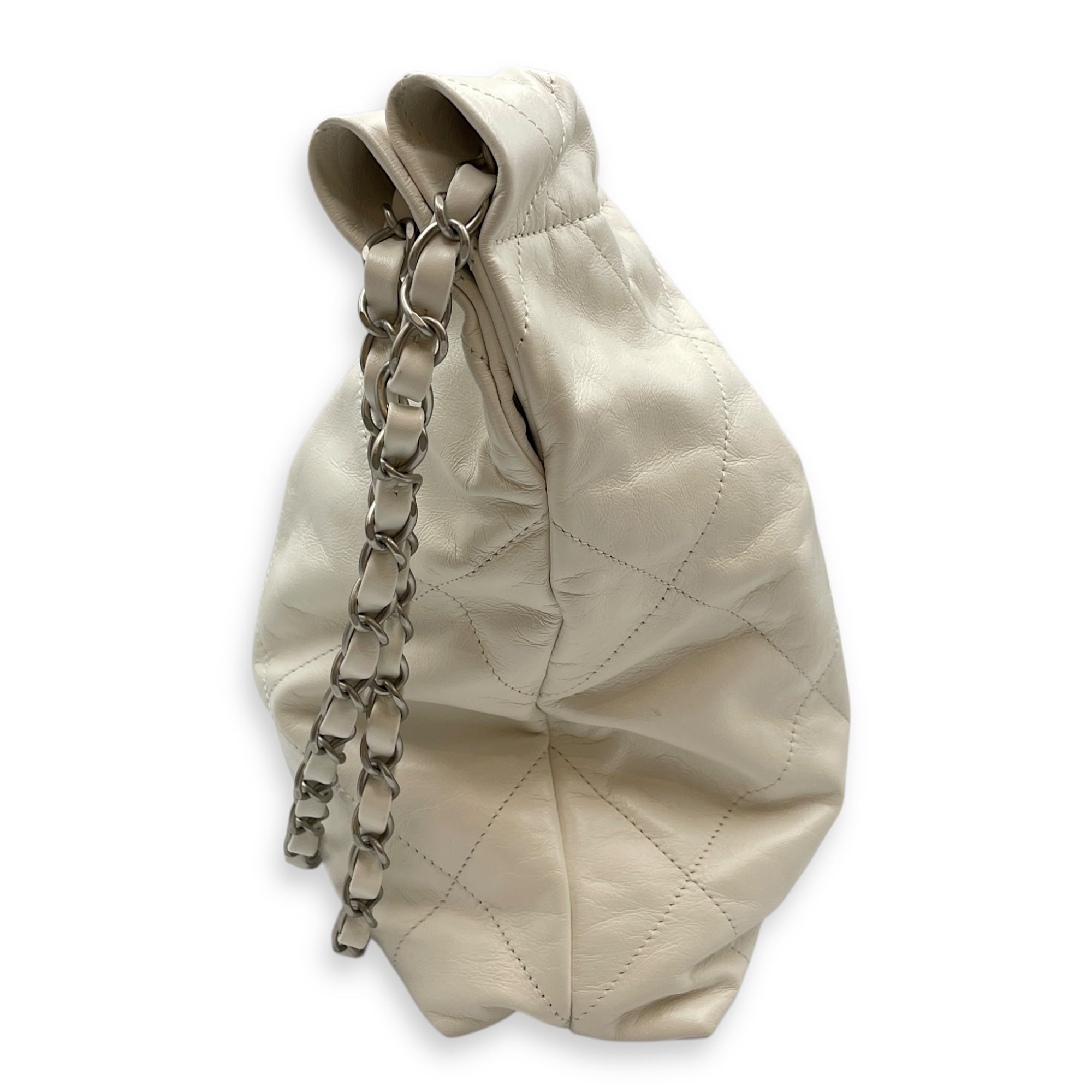 C22 Small White Shoulder Bag in Calfskin, Silver hardware