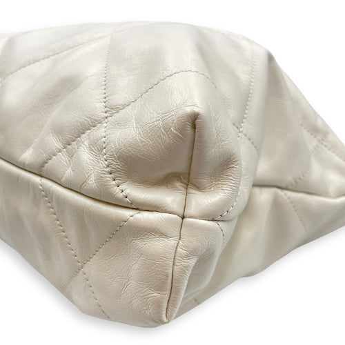 C22 Small White Shoulder Bag in Calfskin, Silver hardware