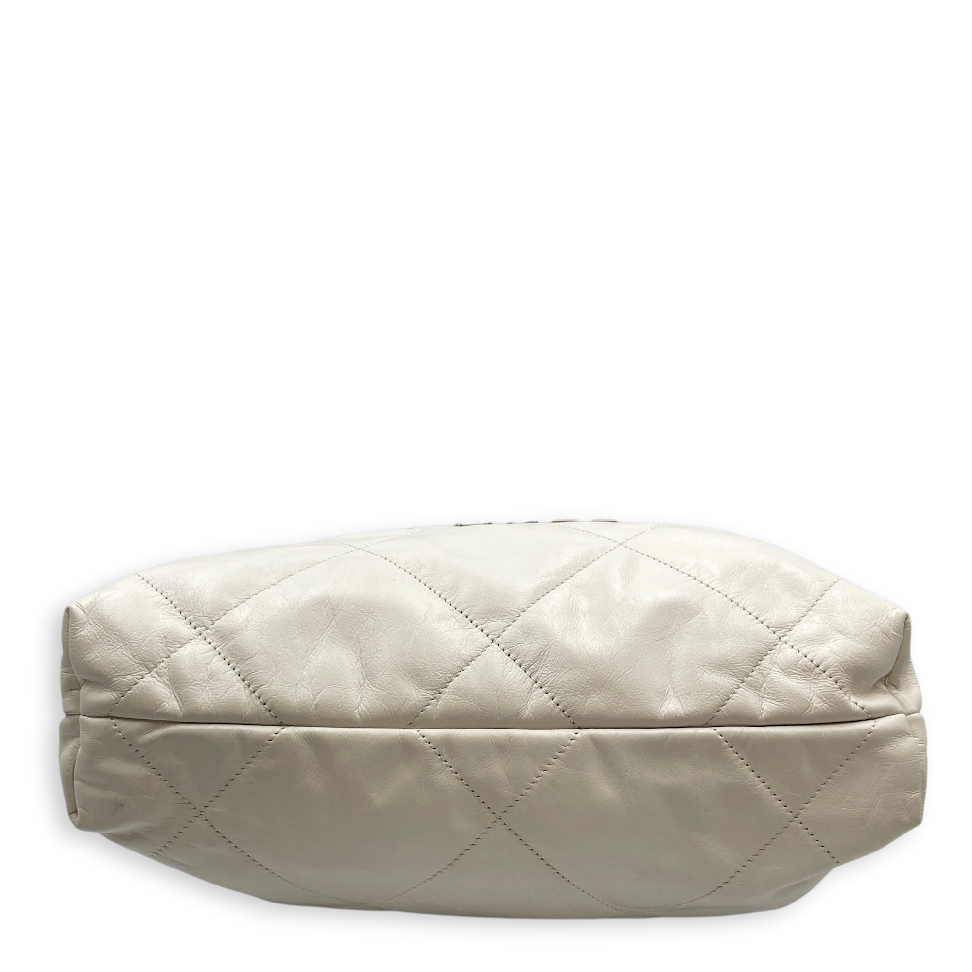 C22 Small White Shoulder Bag in Calfskin, Silver hardware