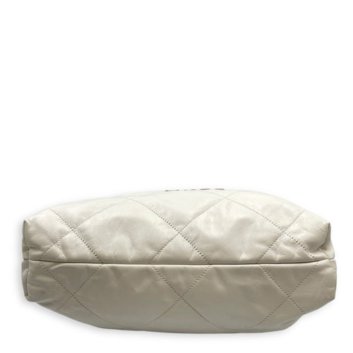 C22 Small White Shoulder Bag in Calfskin, Silver hardware