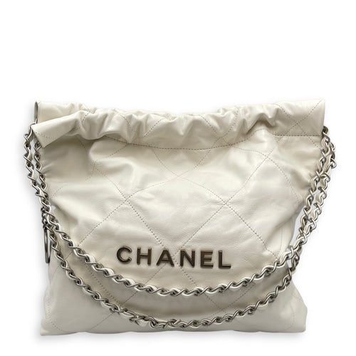 C22 Small White Shoulder Bag in Calfskin, Silver hardware