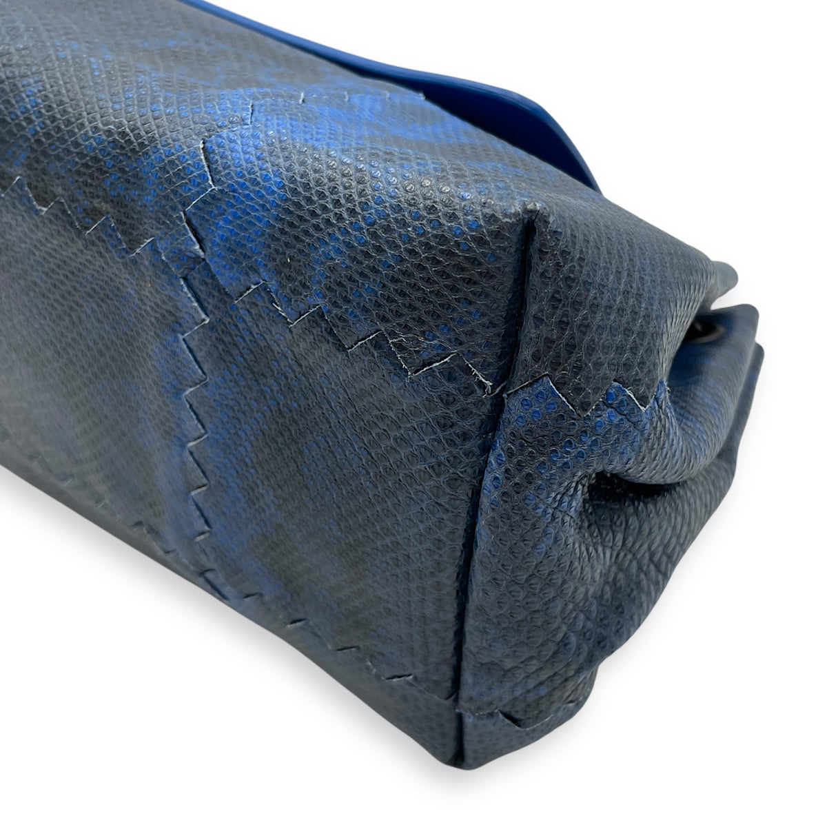 Intrecciato Cravatteria Flap Blue Shoulder Bag in Lizard Ruthenium hardware