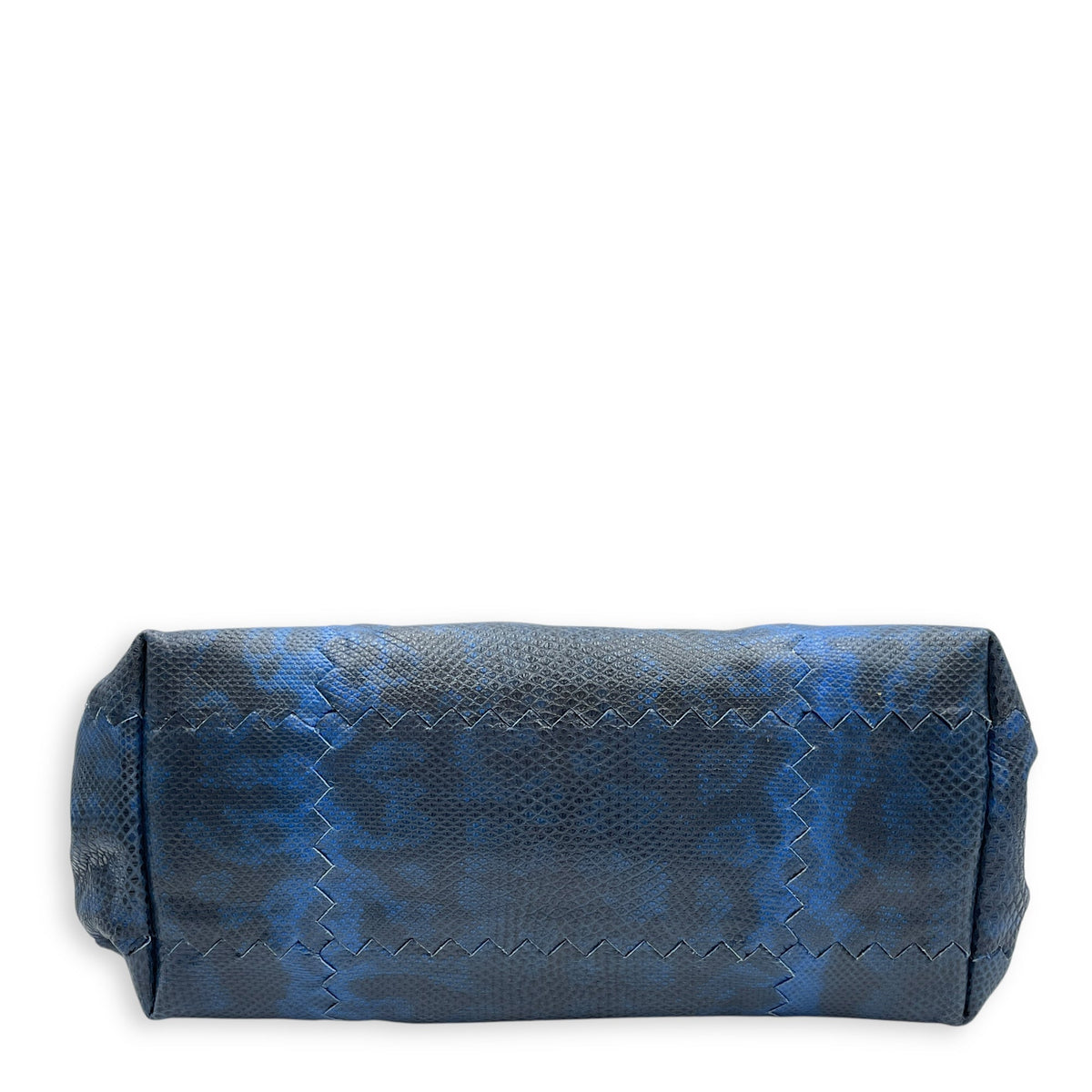 Intrecciato Cravatteria Flap Blue Shoulder Bag in Lizard Ruthenium hardware